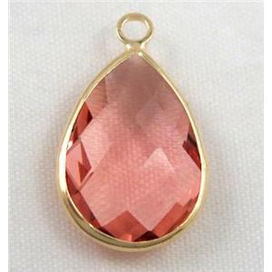 Chinese crystal glass pendant, faceted teardrop, approx 13x18mm