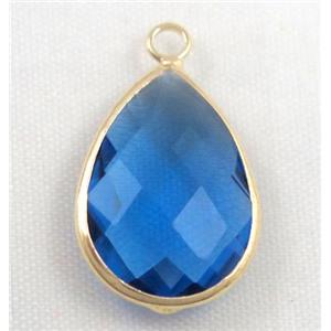 Chinese crystal glass pendant, faceted teardrop, approx 13x18mm