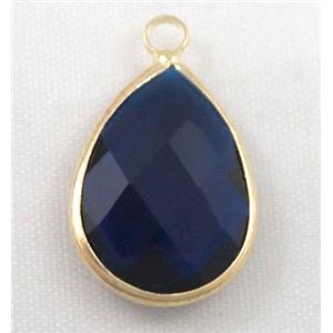 Chinese crystal glass pendant, faceted teardrop, dark blue, approx 13x18mm