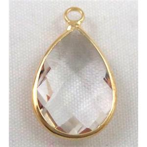 clear Chinese crystal glass pendant, faceted teardrop, approx 10x14mm