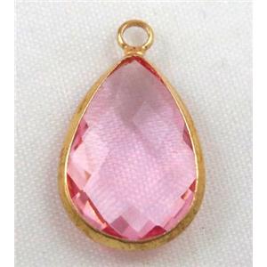 Chinese crystal glass pendant, faceted teardrop, approx 10x14mm