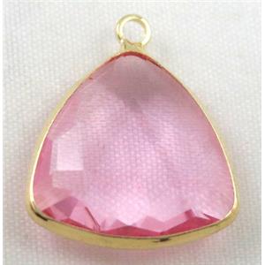 Chinese crystal glass pendant, faceted triangle, approx 18x18x18mm