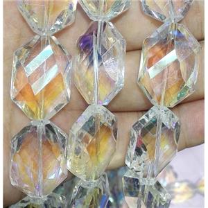 Chinese crystal bead, faceted, white AB color, approx 18x25mm, 15pcs per st