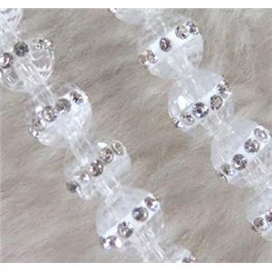 Chinese crystal bead with rhinestone, faceted round, approx 8mm dia, 50pcs per st