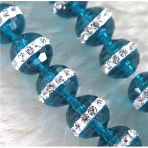 Chinese crystal bead with rhinestone, faceted round, approx 8mm dia, 50pcs per st
