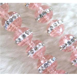 Chinese crystal bead with rhinestone, faceted round, approx 6mm dia, 67pcs per st