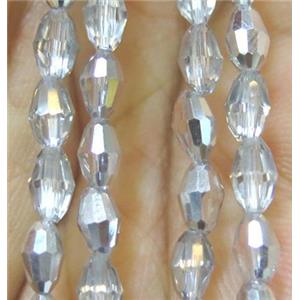 clear Chinese Crystal Beads, faceted oval, half-silver-electroplated, approx 3x5mm. 100pcs per st