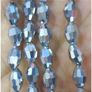 Chinese Crystal Beads, faceted oval, silver plated, approx 3x5mm. 100pcs per st