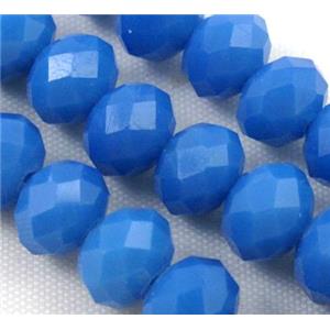 Chinese crystal glass bead, Faceted rondelle, blue, 8mm dia, 68pcs per st