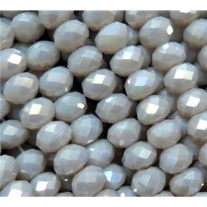 Chinese crystal bead, faceted rondelle, grey AB color, approx 6mm dia, 90pcs per st