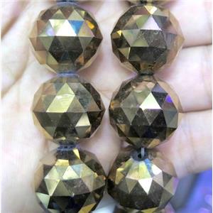Chinese crystal bead, faceted round, gold plated, approx 20mm dia, 12pcs per st