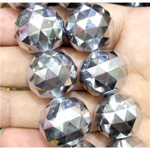 Chinese crystal bead, faceted round, silver plated, approx 20mm dia, 12pcs per st