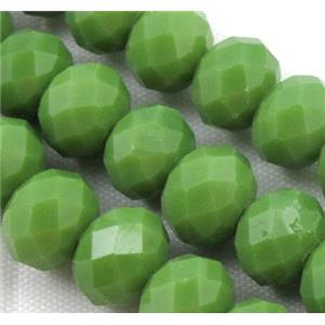 Chinese crystal glass bead, Faceted rondelle, olive, 4mm dia, 135pcs per st