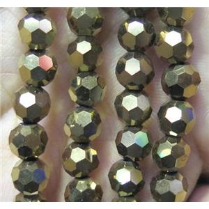 Chinese crystal bead, faceted round, gold plated, approx 10mm dia, 70pcs per st