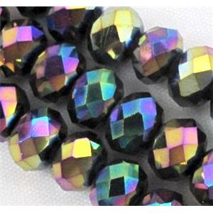 Chinese crystal glass bead, Faceted rondelle, rainbow, 4mm dia, 150pcs per st