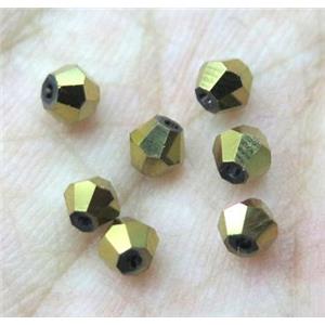 Chinese crystal bead, bicone, gold plated, approx 4mm dia