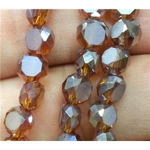 Chinese crystal glass bead, faceted flat round, deep coffee, approx 4mm dia, 100pcs per st