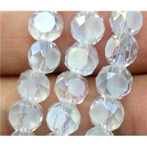 Chinese crystal glass bead, faceted flat round, white, approx 4mm dia, 100pcs per st