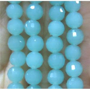 Chinese crystal glass bead, faceted round, aqua, approx 6mm dia, 72pcs per st