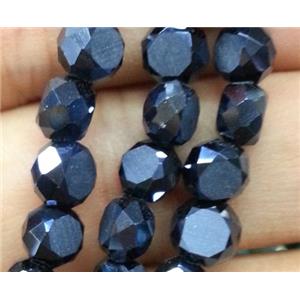 Chinese crystal glass bead, faceted flat round, black, approx 4mm dia, 100pcs per st