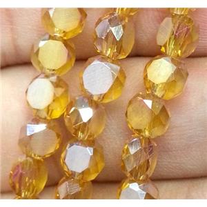 Chinese crystal glass bead, faceted flat round, gold champagne, approx 4mm dia, 100pcs per st