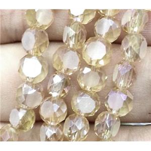 Chinese crystal glass bead, faceted flat round, silver champagne, approx 4mm dia, 100pcs per st