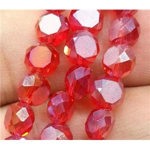 Chinese crystal glass bead, faceted flat round, red, approx 4mm dia, 100pcs per st