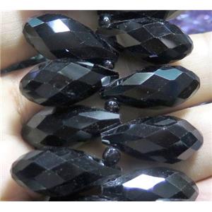 black Chinese crystal glass bead, faceted teardrop, approx 10x18mm, 100pcs per st
