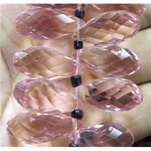 pink Chinese crystal glass bead, faceted teardrop, approx 10x18mm, 100pcs per st