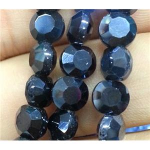 Chinese crystal glass bead, faceted flat round, black, approx 6mm dia, 72pcs per st