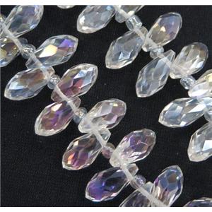 Chinese crystal glass bead, teardrop, clear AB color, approx 6x12mm, 100pcs per st