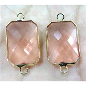 Chinese crystal glass connector, faceted rectangle, gold plated, approx 10x14mm