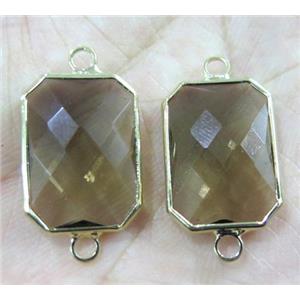 Chinese crystal glass connector, faceted rectangle, gold plated, approx 13x18mm