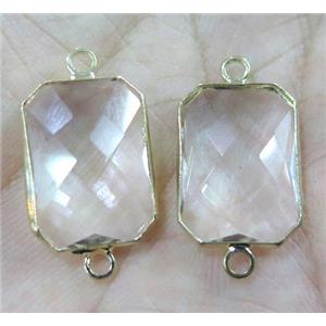 Chinese crystal glass connector, faceted rectangle, gold plated, approx 10x14mm