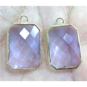 Chinese crystal glass pendant, faceted rectangle, gold plated, approx 13x18mm
