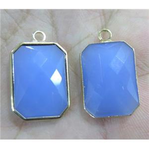 Chinese crystal glass pendant, faceted rectangle, gold plated, approx 13x18mm