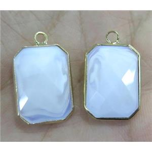 Chinese crystal glass pendant, faceted rectangle, gold plated, approx 10x14mm