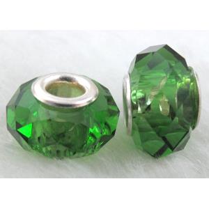 crystal glass beads, faceted rondelle, green, approx 14mm dia, 8mm thin, hole: 4.7mm