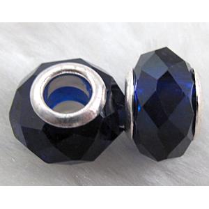 crystal glass beads, faceted rondelle, dark-blue, approx 14mm dia, 8mm thin, hole: 4.7mm