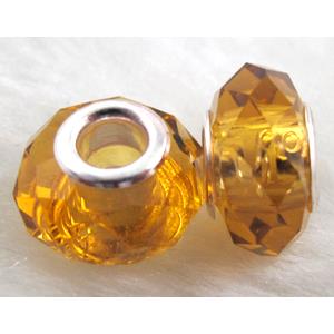 crystal glass beads, faceted rondelle, golden, approx 14mm dia, 8mm thin, hole: 4.7mm