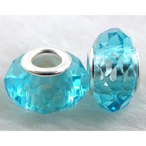 crystal glass beads, faceted rondelle, aqua, approx 14mm dia, 8mm thin, hole: 4.7mm