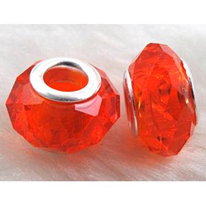 crystal glass beads, faceted rondelle, red, approx 14mm dia, 8mm thin, hole: 4.7mm