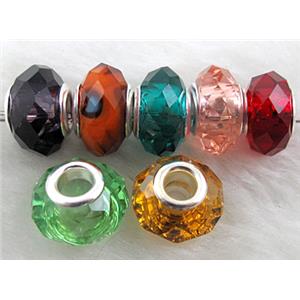 crystal glass beads, faceted rondelle, mixed color, approx 14mm dia, 8mm thin, hole: 4.7mm