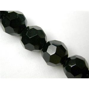 jet Glass Beads, faceted round, 10mm dia, 32pcs per st
