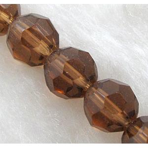 faceted round Glass Beads, coffee, 10mm dia, 40 pcs per st