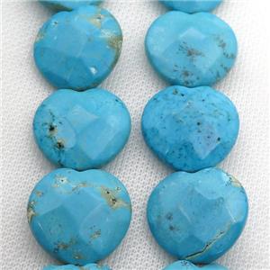 Magnesite Turquoise beads, faceted heart, approx 24-25mm