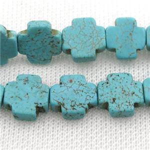 Magnesite Turquoise cross beads, approx 12mm