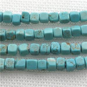 Magnesite Turquoise cube beads, approx 4mm