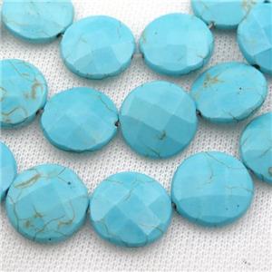 Magnesite Turquoise beads, faceted coin, approx 20mm