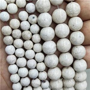 Natural River Fossil Beads Smooth Round White, approx 8mm dia